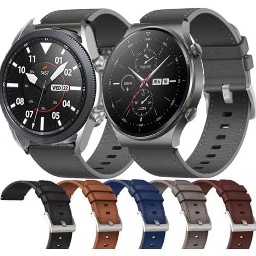 Watch Band 22mm Genuine Leather Strap For Huawei GT 2 GT2 Pro Watch For Samsung Galaxy 3 45mm 46mm GEAR S3 Watch Mens Strap