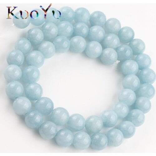 Light Blue Jades Stone Beads Round Loose Spacer Beads For Jewelry Making Diy Bracelet Necklace Accessories 4/6/8/10/12mm 15"Inch