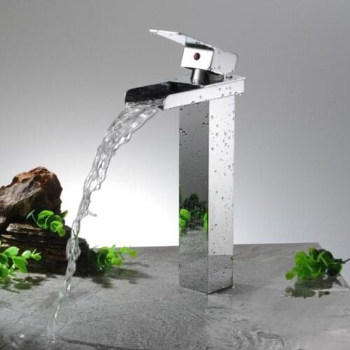LANGYO Fashion Waterfall Bathroom Faucet Brass Chrome Single Handle Single Hole Waterfall Faucet Free Shipping LT-502B