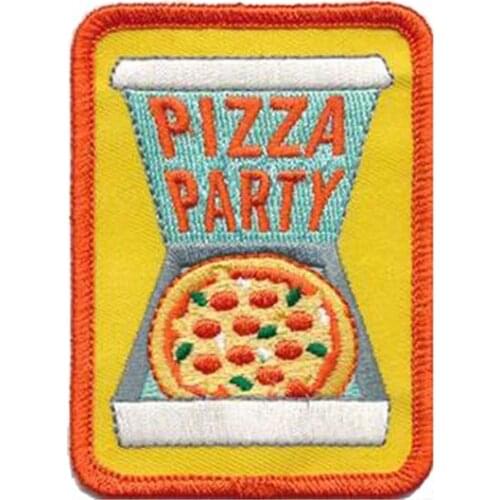Embroidered PIZZA PARTY Patches Made by Twill with Merrow Broder and Iron On Backing Accept Custome and MOQ50pcs Free Shipping