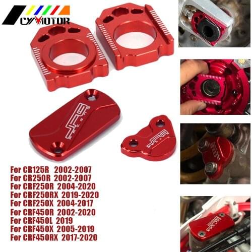 CNC Rear Adjuster Block Chain Brake Reservoir Fluid Cover For HONDA CR125R 250R CR 125 250 R CRF250R 250X 450R 450X 450RX CRF