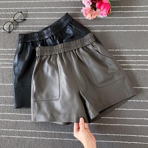 2021 Spring High Quality Women Genuine Leather Sheepskin Short Pants For Ladies 2 Color Plus Size