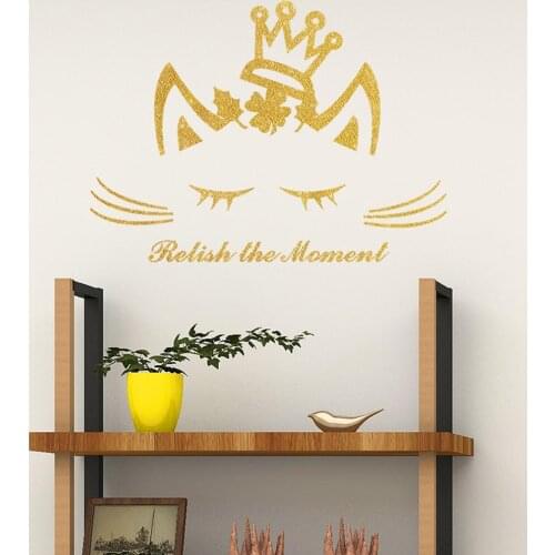Golden Crown Cat Wall Sticker For Kids Room Living Room Bedroom Background Home Decoration PVC Wall Sticker Wallpaper Sticker