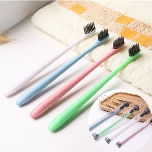 1PCS Ultra-fine Soft toothbrush Eco Friendly Portable Travel Toothbrush Wheat Straw Handle For Adults Health For Oral Care
