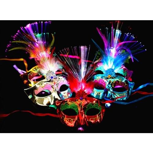 10 Pcs Womens Mask Masquerade Ball Princess Feather Party Carnival Festival Halloween Christmas LED Decorative Birthday Props