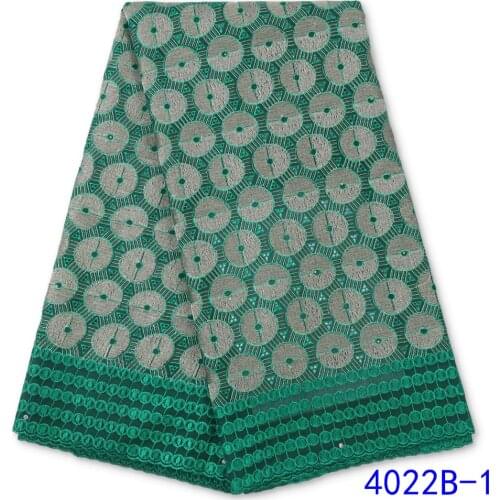2021African Lace Fabric Embroidered Swiss Voile Lace High Quality Cotton Lace Fashion Green Color Laces For Man 4022B-1
