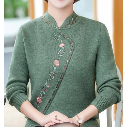 2021 autumn and winter push thickened sweater coat tang suit cheongsam top mandarin collar comfortable bottomed shirt qipao top