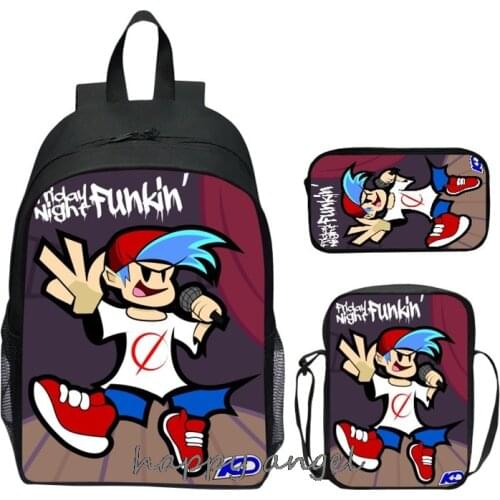 3D Hot Video Game Friday Night Funkin Backpack Boys Girls Anime Bookbag Gifts 3Pcs Set School Bag Kids Pencil Case Shoulder Bag