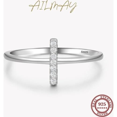 Ailmay New Arrival Genuine 925 Sterling Silver Jewelry Minimalist Geometric Design CZ Rings For Fine Female Fashion Jewelry