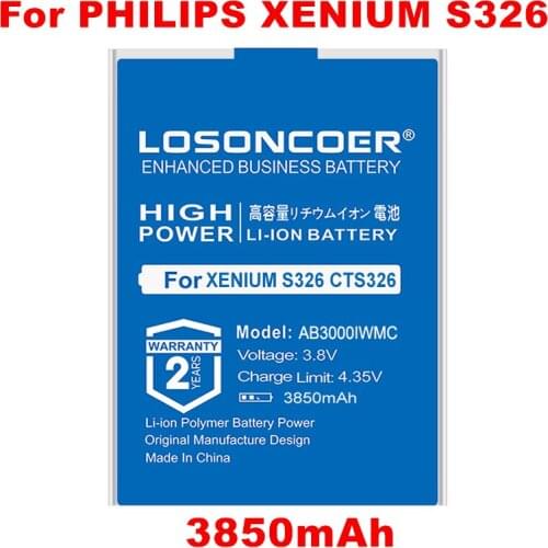 LOSONCOER 3850mAh AB3000IWMC Batteries For Philips XENIUM S326 CTS326 Mobile Phone Battery+Tracking Number