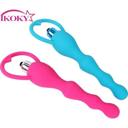 IKOKY Butt Plug Anal Beads Vibrator Erotic Products 2 Colors Anal Sex Toys Waterproof For Women Silicone Dildo Sex Products