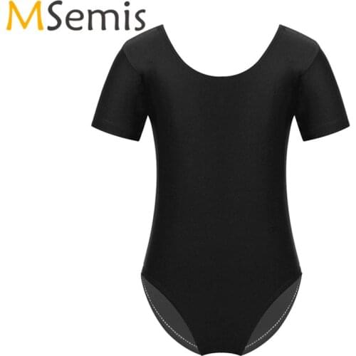 Kids Girls Ballet Swimsuit for Gymnastics Leotard Girls Ballet Dress Basic Stretchy Short Sleeves Ballet Dance Leotard Jumpsuit
