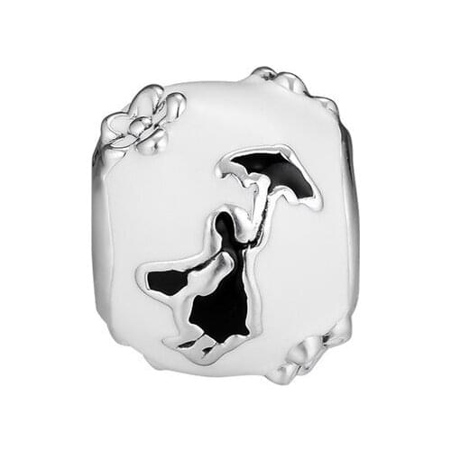 Mary Poppins Silhouette Enamel Beads for Jewelry Making Women Silver 925 Original Charm Beads for Bracelets Cartoon DIY Jewelry