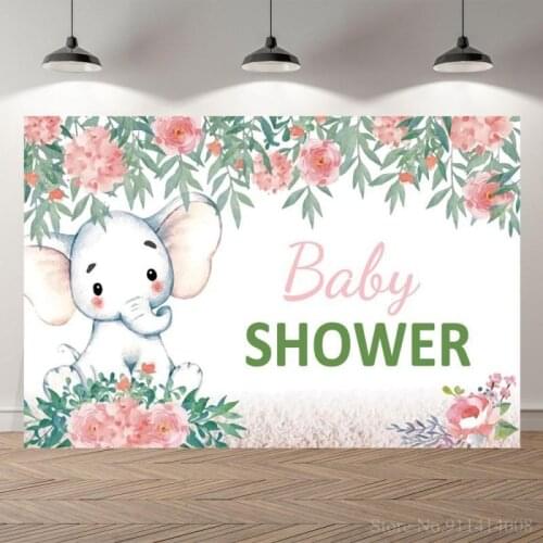 Flowers Tassel Cartoon Elephant Baby Shower Backdrop Photographic Newborn Baby 1st Birthday Family Home Decor Background Poster
