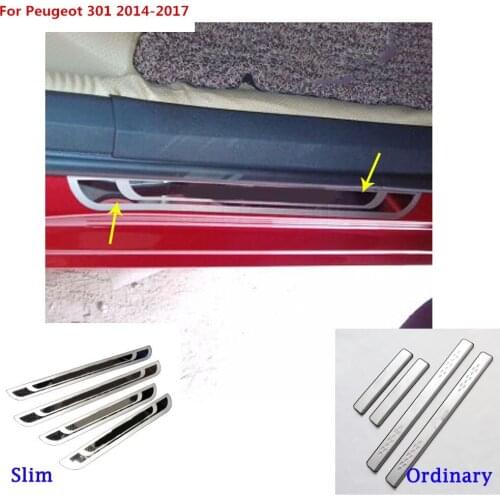 For Peugeot 301 2014 2015 2016 2017 car threshold strip cover Stainless steel door Scuff Plate stick lamp frame external pedal