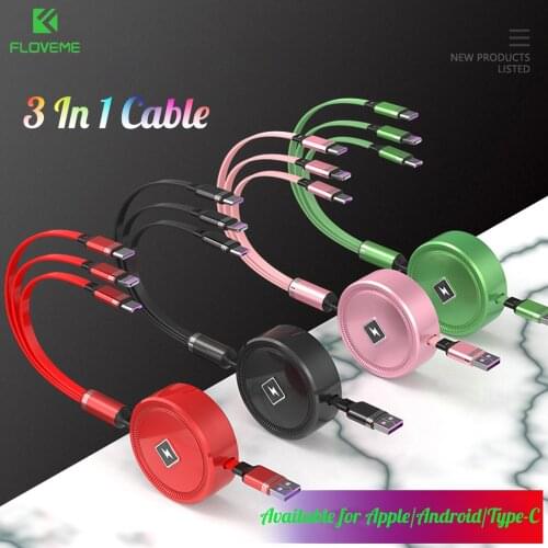 FLOVEME 3 in 1 USB Type C Cable Fast Charging Multi Quick Charger Micro USB C Cable for iPhone Samsung Xiaomi Huawei Oneplus