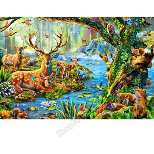 Square 5D DIY diamond painting forest landscape deer cross stitch mosaic pattern diamond embroidery rhinestone home dec FF2266