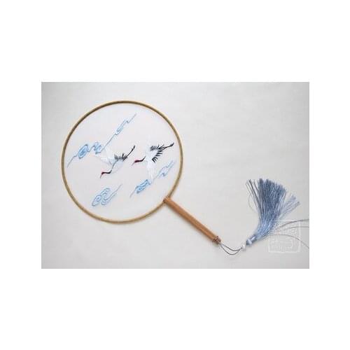 Classical Chinese Round Dance Fan Mulberry Silk Costume Decorative Craft Fan Single - side Embroidery Wooden Handle Fan Gift