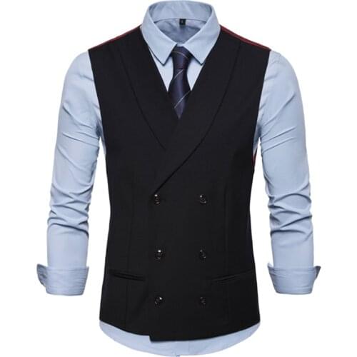 Vest Waistcoat Men Smart Casual 2019 New Mens Casual Shawl Collar British Style Double-breasted Waistcoat