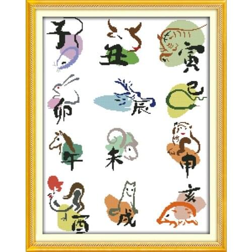 Chinese zodiac chart cross stitch kit 14ct 11ct count print canvas stitching embroidery DIY handmade needlework