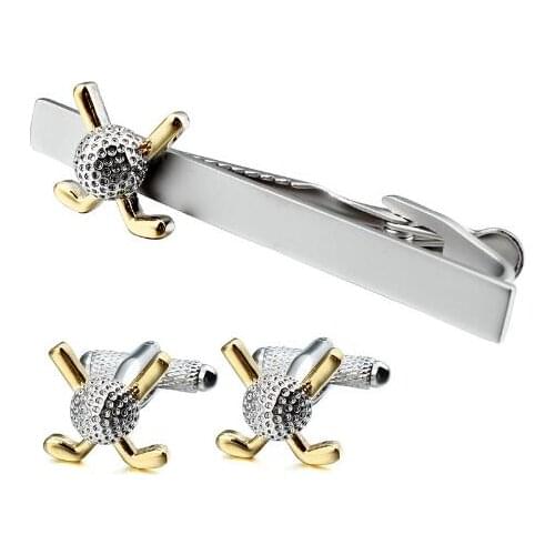 Newly Golden Luxury Golf Tie Clip Cufflinks Set Cuff links Tie Clip Set Wedding Dress Men Gift Fashion Jewelry Accessory 5Sets