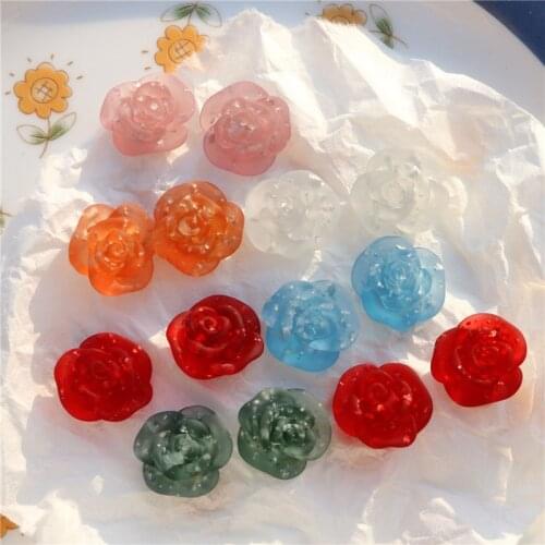 New style 60pcs/lot Matte color print cartoon rose flowers shape resin flatback beads diy jewelry earring/garment accessory