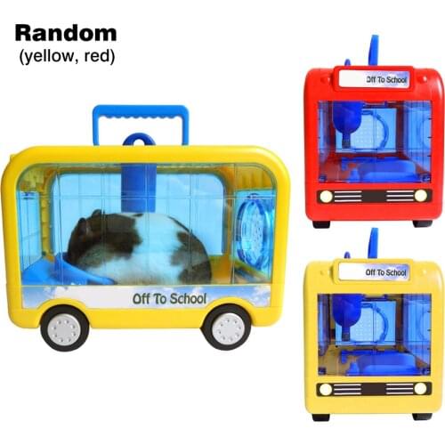 Small Animal Carrier Habitat Portable Compact Hamster Cage With Handle For Hamster Chinchillas Bus Shaped Small Pet Transporter