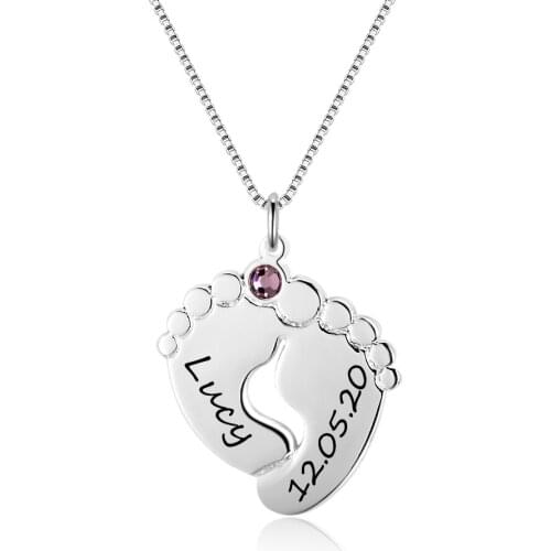 925 Sterling Silver Personalized Necklaces Classic footprint Shape Pendants DIY Names Letters Birthstone For Women Mom Gift 2018