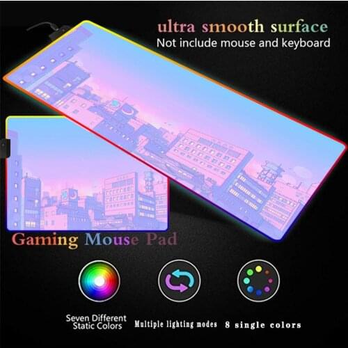 Pink Blue City Scenery RGB Gaming Mouse Pad Computer Gamer Mousepad Large Game Big Mause Pad PC Laptop Keyboard Desk Carpet XXL
