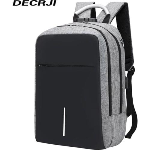 DECRJI Anti Theft Backpack Men Women Unisex USB Waterproof 15 Inch Laptop School Bags Backpacks For Teenager Travel Bagpack Male