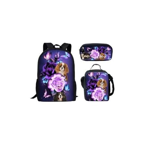 2020 School Backpack 3D Cavalier King Charles Spaniel Magical Casual Children 3pcs/Set School Bags Canvas Schoolbags