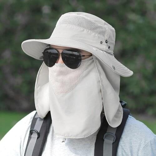 Sun Fishing Hat Men Summer Outdoor Fishing Fisherman Hat UV Protection Sunshade Breathable Climbing Cap Big Eaves Adjustable Hat