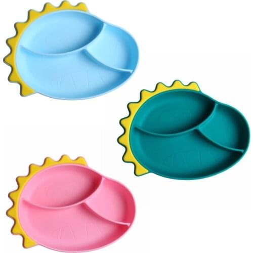 Baby Training Feeding Food Bowl Anti Slip Cartoon Dinosaur Silicone Suction Divided Plate Tray Utensil BPA-Free Dishes