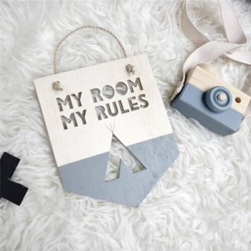 INS Nordic MY ROOM MY RULES Positive Slogan Banner Wood Chip Wall Hanging Garland Baby Kids Room Decoration Ornament Photo Props