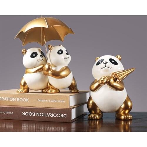 Modern Creative Animal Panda Resin Rabbit Cute Ornaments Home Livingroom Table Figurines Crafts Store Desk Accessorie Decoration