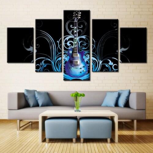 Modern Wall Art Pictures Home Decoration Posters 5 Panel Guitar Music Abstraction Living Room HD Printed Cuadros Painting Frame