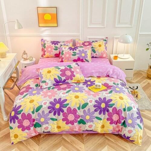 Purple thick bed set skin friendly duvet cover sheet pillowcase student dormitory bedding home decor bedroom queen bedding set