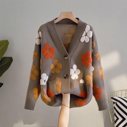 Vintage Casual Women Cardigan Sweater Long Sleeve V Neck Wool Oversized Cardigans Jacket 2021 Autumn Winter Woman Sweaters 16049