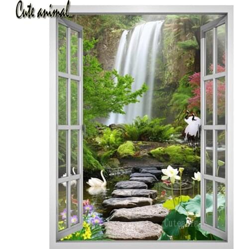 Waterfall Bird Flower Scenery Diamond Painting Full Drill Square Embroidery Picture Of Rhinestones Handmade Home Decor New 2021