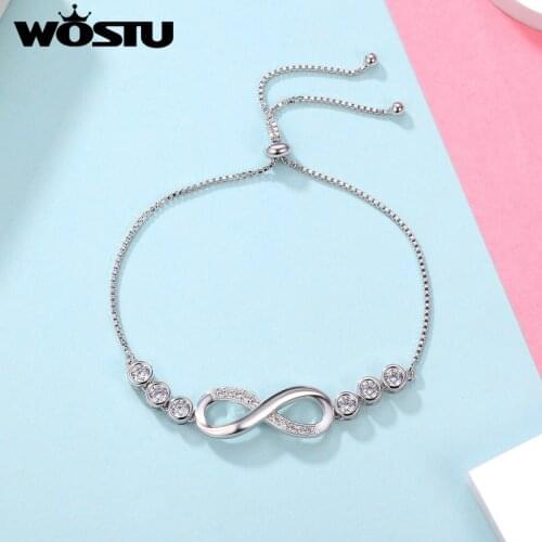 WOSTU Hot Sale Fashion infinite Love White Gold Color Bracelet for Women Brand Jewelry Lover New Year Gift Pulseras FFB037