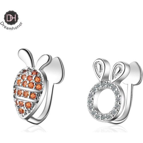 Dreamhonor 925 Sterling Silver Bunny Carrot Asymmetry Ear Cuff Earrings Without Piercing Ear Clips Earrings Women Girls Jewelry