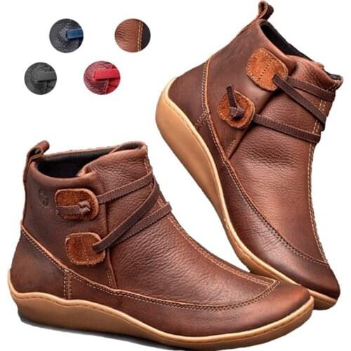 Casual Boots 2020 Autumn Winter Retro Women Boots Fashion PU Leather Ankle Boots Zapatos De Mujer Wram Botas