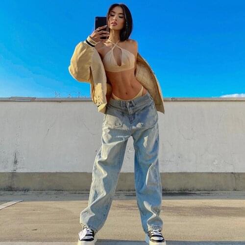 2021 Women Wide Leg Jeans Hip Hop Style Mid Waist Solid Color Washed Loose Denim Pants For Daily Wear Dancing Raves Music