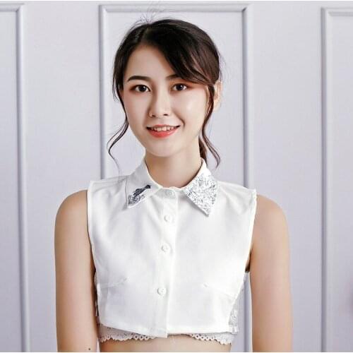 Women Sweater Shirt Embroidery Chiffon Cotton Fake Collar New Hollow Out Lace Flower Organza False Detachable Collar Blouse Tops