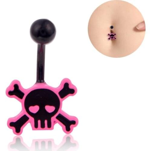 Punk Pink Black Skull Navel Rings Women Stainless Steel Belly Button Rings Creative Body Piercing Jewelry