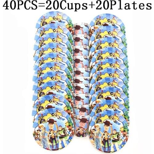 20Pcs/40Pcs Disney Toy Story Theme Baby Shower Boys Birthday Decoration Wedding Event Party Supplies Cup Plate Tableware Sets