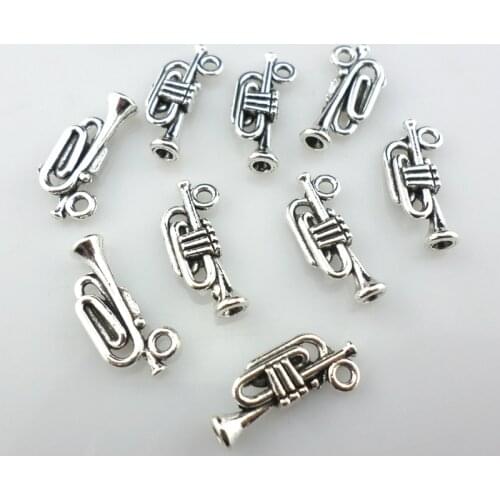40pcs Tibetan Silver Trumpet instruments Charms Music Pendants 8x18mm DIY Jewelry Findings