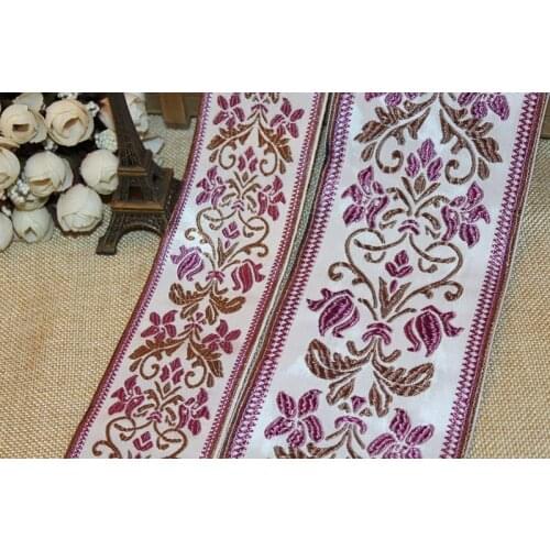 5 yards/lot wide 6cm 9.5cm Woven Jacquard Ribbon purple flowers