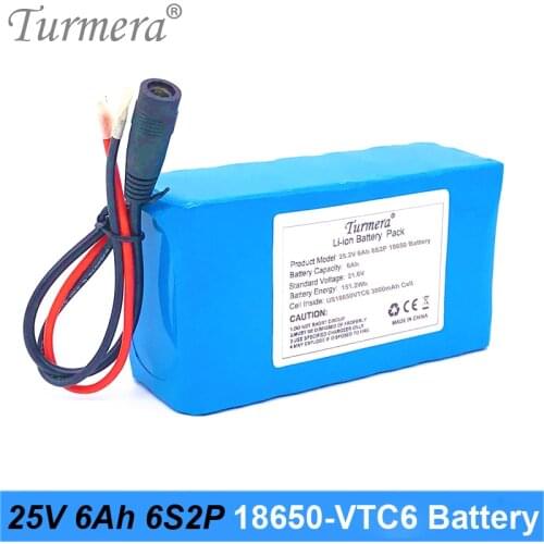 Turmera 25V 6Ah 18650 Battery Pack Use VTC6 3000mAh 30A for 6S2P with Balanced BMS for 25V Electric Tool and Medical Device Use