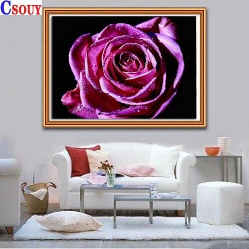 5D DIY Diamond Painting Purple Rose 3D Diamond Mosaic Drawing Full Square Round Drill Diamond Embroidery Cross Stitch Home Decor